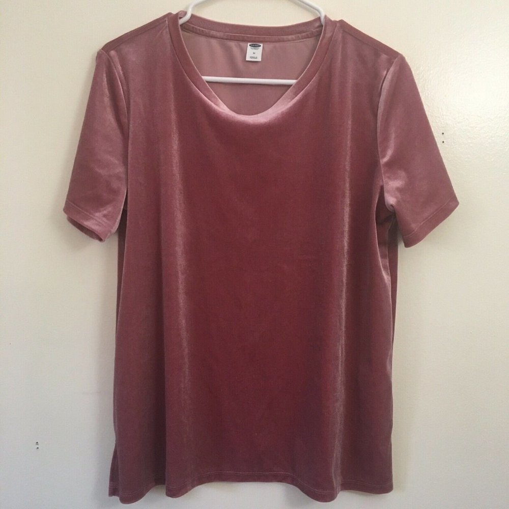 Old Navy Velour Top Pink Short Sleeve Side Slit
